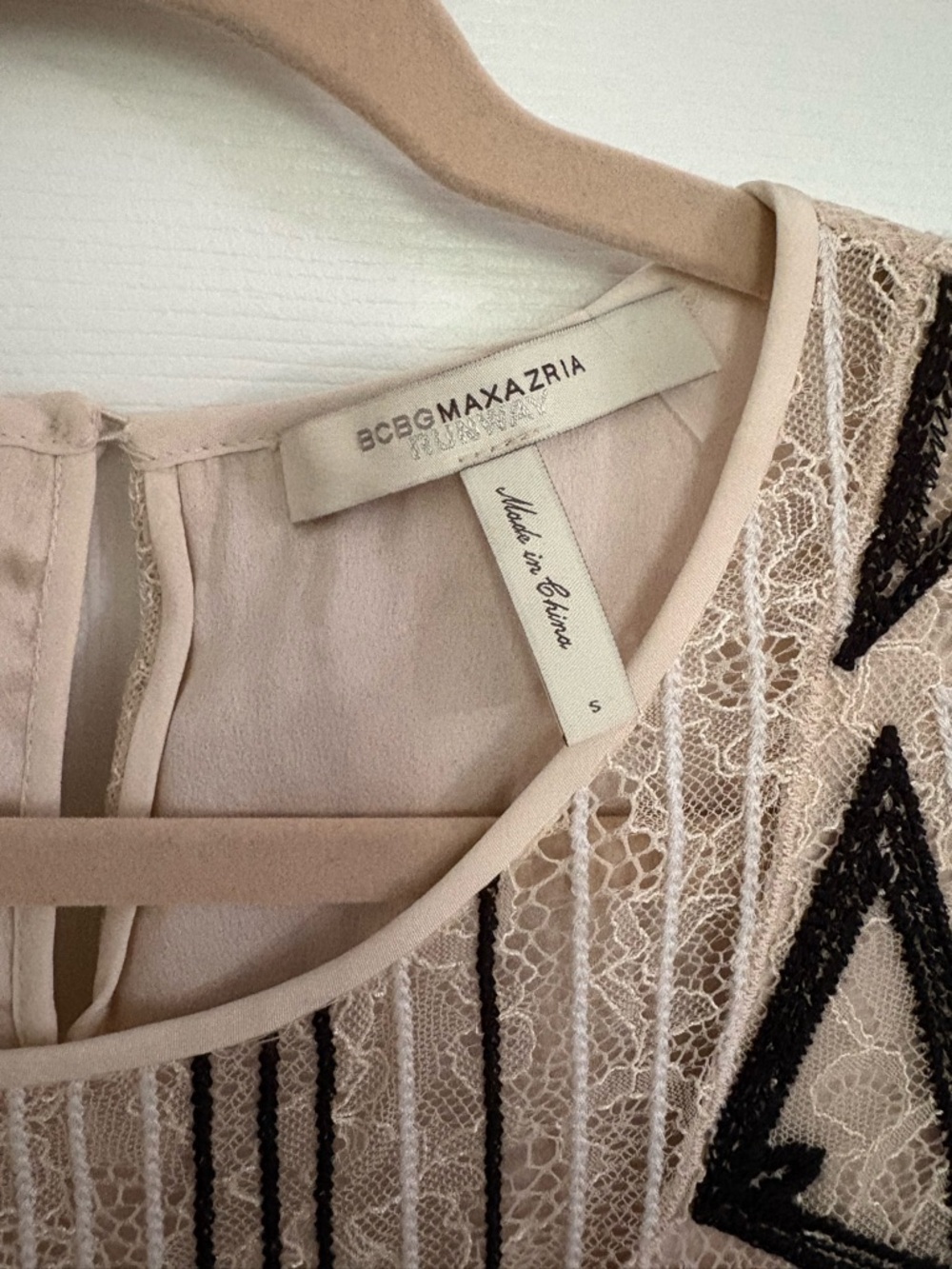 BCBGMaxAzria PARIS Nude and Black Beaded Geometric Midi Dress Sz S